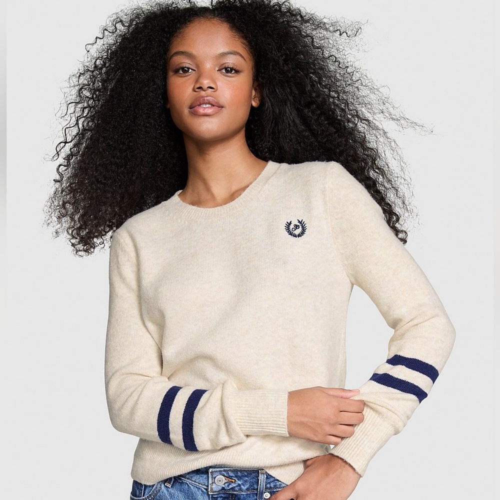 NWT PINK Victoria's Secret Collegiate Knit Crewneck Sweater XS‎
